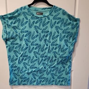Stylish Teal Graphic Short Sleeve Top